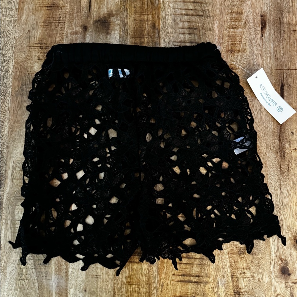 4 Our Dreamers Black eyelet Lace overlay swim cover up shorts XS elastic waist